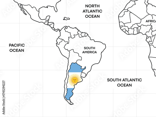 Argentina map with national flag, South America vector illustration, patriotic Argentine design, editable political geography outline