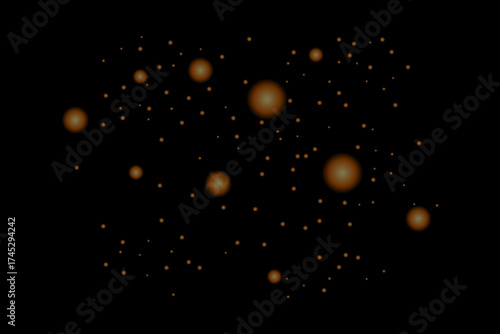 Brown Bokeh Light Overlay – Glowing Dots On Black, Glowing Brown Bokeh Circles – Soft Night Light Effect, Warm Brown Bokeh Lights – Realistic Overlay