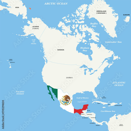Mexico map with national flag design, North America vector illustration, patriotic Mexican geography, editable vector map graphic
