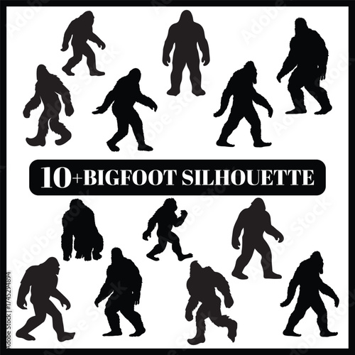 bigfoot silhouette set box icon bigfoot illustration silhouette bigfoot