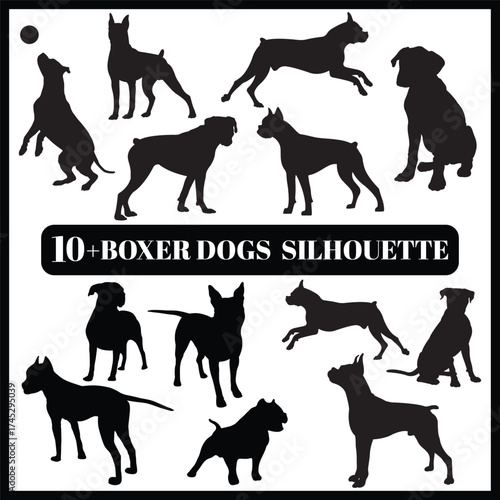 Boxer dogs silhouette set box icon Boxer dogs illustration silhouette Boxer dogs