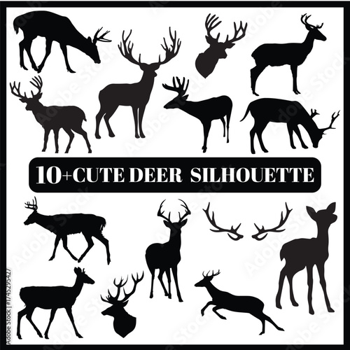 Deer silhouette set box icon Deer illustration silhouette Deer