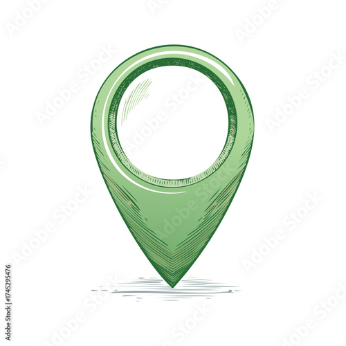 Illustration of a Green Location Pin, Marker or Pointer for Direction and Travel