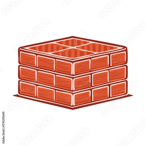 Graphic illustration of a square stack of red hollow bricks for building and construction concepts