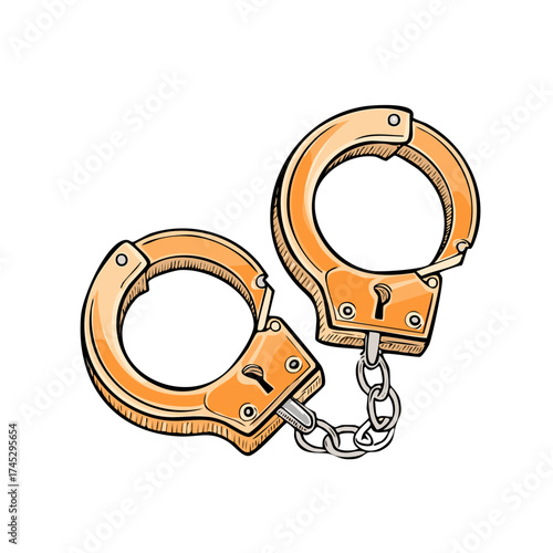 Orange metallic handcuffs illustration chained together