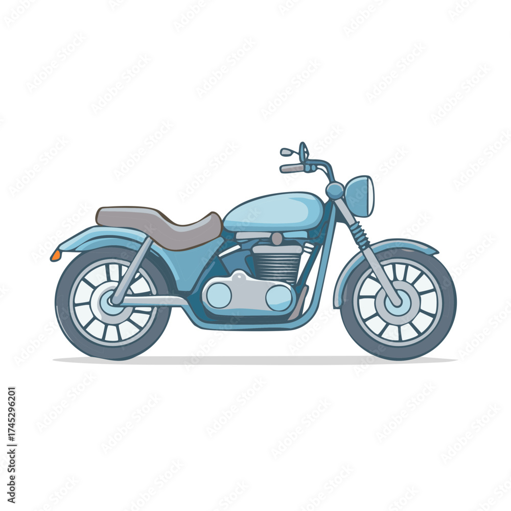 Obraz premium Light blue classic cruiser motorcycle vector illustration featuring clean lines and a modern flat design style