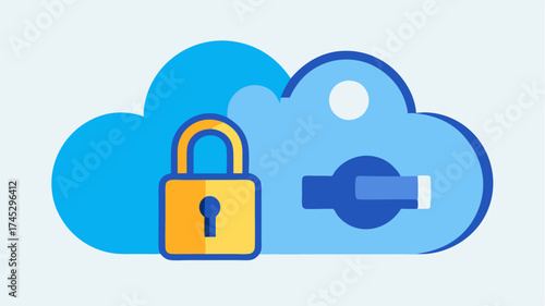 A digital lock and key on a cloud illustrating secure cloud storage and data protection.