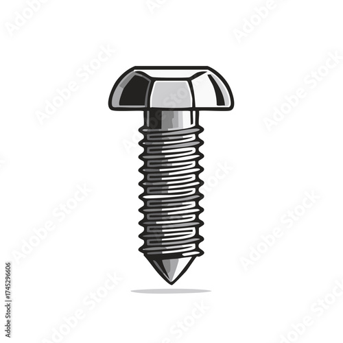 Illustration of a metal screw with thread and dome head for fastening constructions and for decoration