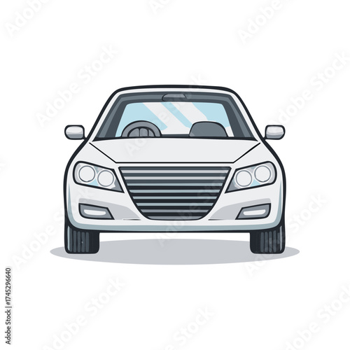 Front View of a White Automobile with Detailed Shading on a White Background