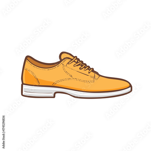 Stylized mustard oxford shoe illustration showing fashion footwear for men, casual or business, retro-chic