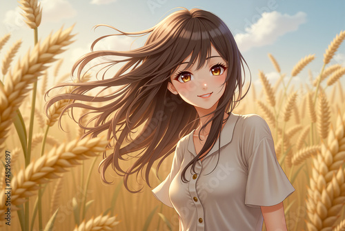 Woman in wheat field