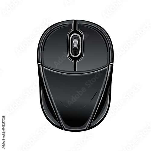 Illustration of a wireless computer mouse with scroll wheel for desktop or laptop