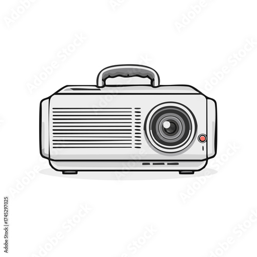 White digital projector illustration with handle and lens for presentations.