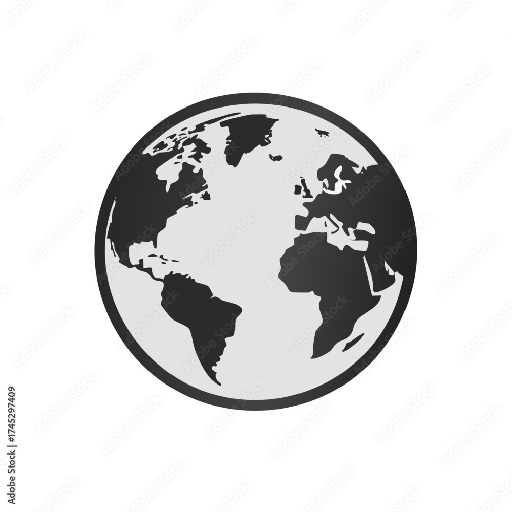 Fototapeta premium Stylized world globe icon showing continents Earth planet map illustration simple graphic design