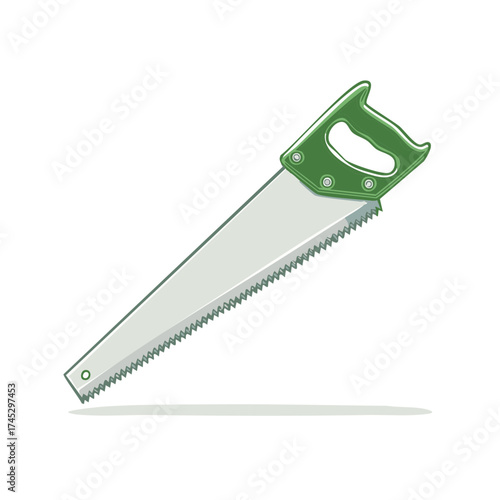 Green Hand Saw Illustration for Woodworking Carpentry and DIY Projects
