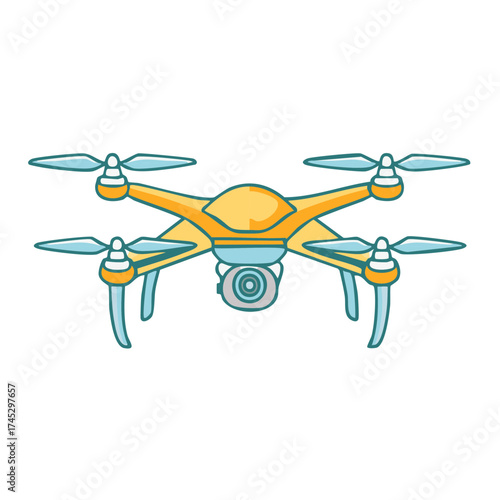 Yellow and Blue Drone Illustration with Camera for Aerial Video and Photography
