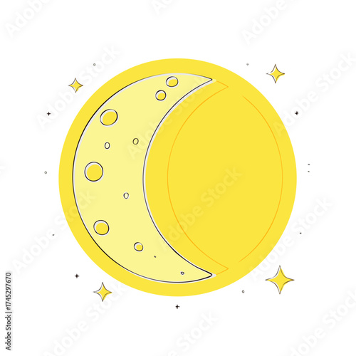 Crescent Moon with Starry Night Sky Minimalistic Vector Illustration, Celestial Body and Cosmic Elements