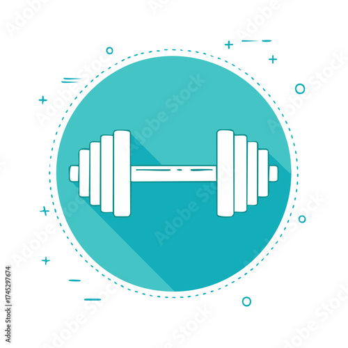 Stylized dumbbell icon, fitness and workout symbol, strength training with graphic elements.