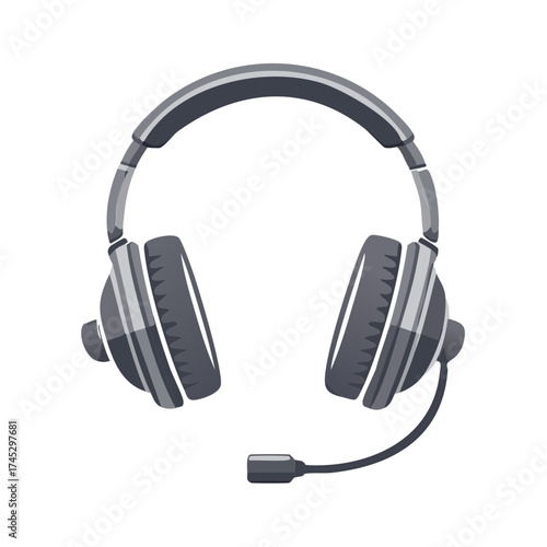 Grey Headphones Illustration: Headset with Microphone for Gaming and Communication Use, Sound Isolated Audio Device