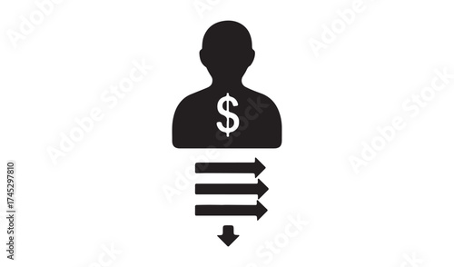 Person with dollar sign and arrows isolated on white background
