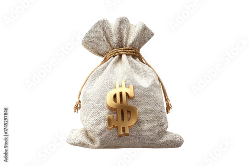 A money bag with a dollar sign isolated on transparent background