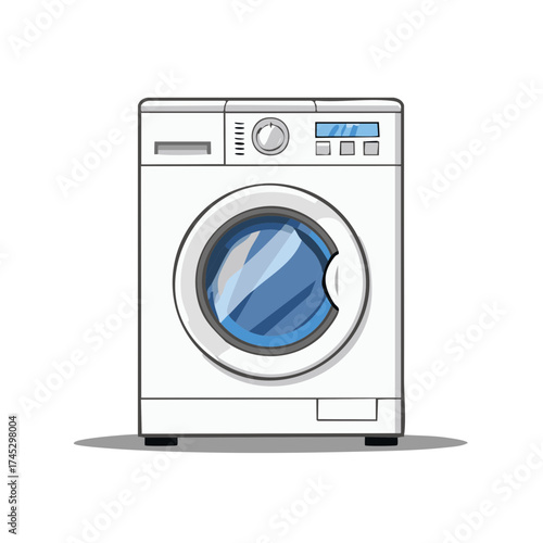 Cartoon illustration of a washing machine with glass door