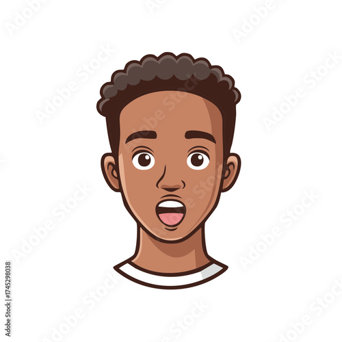 Surprised Young Black Man with Open Mouth Cartoon Character Illustration