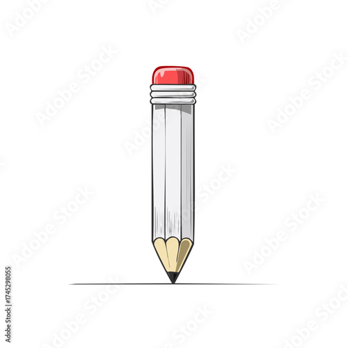 Cartoon pencil illustration with red eraser and sharpened tip