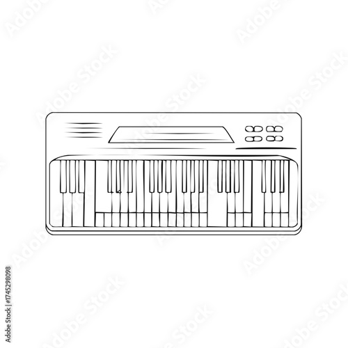 Simple Outline Drawing of an Electronic Keyboard Musical Instrument