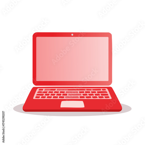 Red Laptop Computer Mockup with Keyboard, Gradient Screen, and Trackpad for Template Presentation