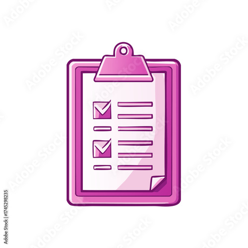 Pink clipboard with checklist, marking completed tasks with checkmarks