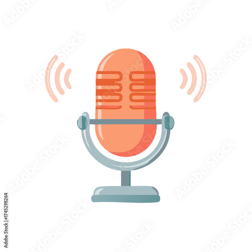 Retro microphone emitting sound waves broadcast signal entertainment communication