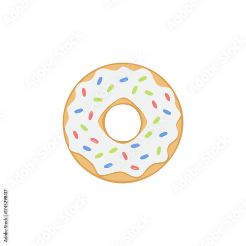 Delicious glazed doughnut covered in colorful sprinkles vector graphic isolated