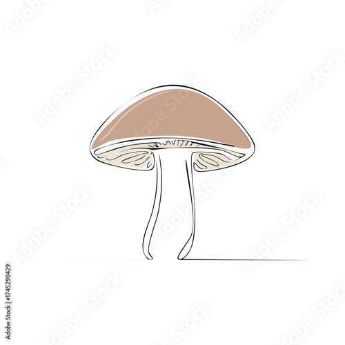 Minimalist Line Art of Mushroom with Light Brown Cap Simple Design for Elegant Simplicity