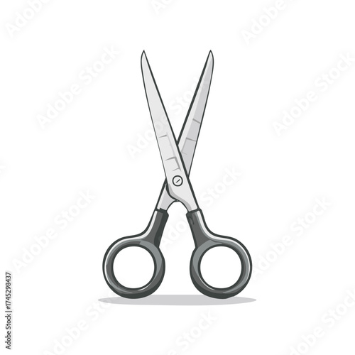 Sharp metal scissors with dark handles open and ready to cut