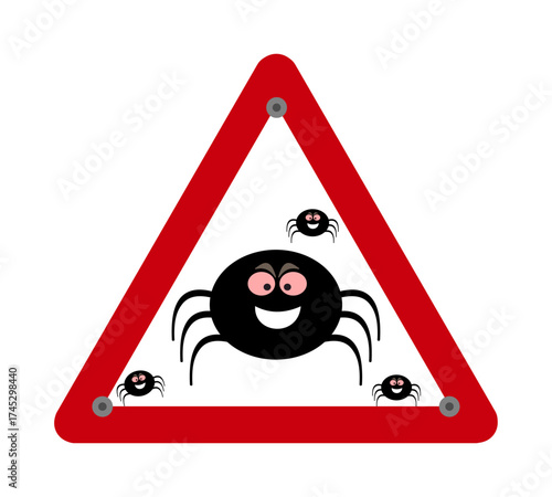 Danger warning sign risk of spider presence on white background - vector