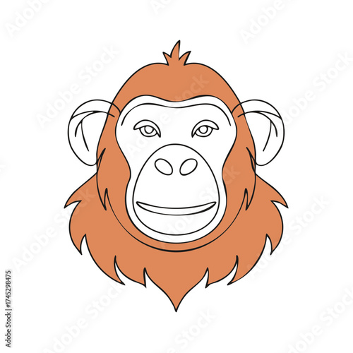 Cute Monkey Face Cartoon Illustration Outline Isolated Drawing