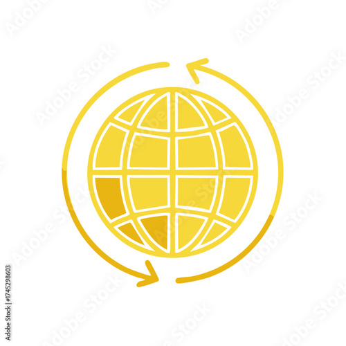 Yellow globe with a circular arrow indicating global connection or data transfer