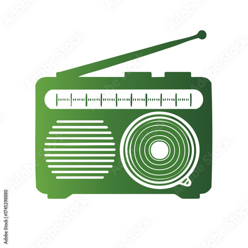 Green Retro Radio with Antenna, Tuning Dial, and Speaker Grille Vintage Communication Icon