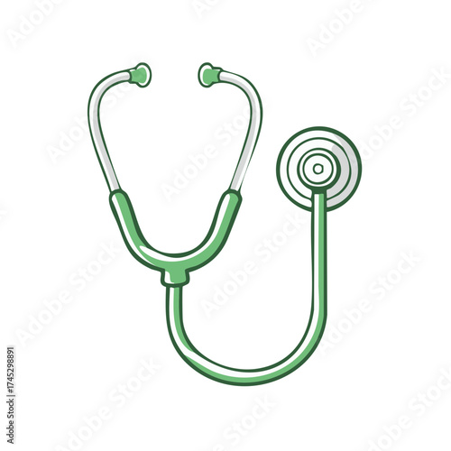 Green medical stethoscope instrument for doctors healthcare and diagnosis illustration