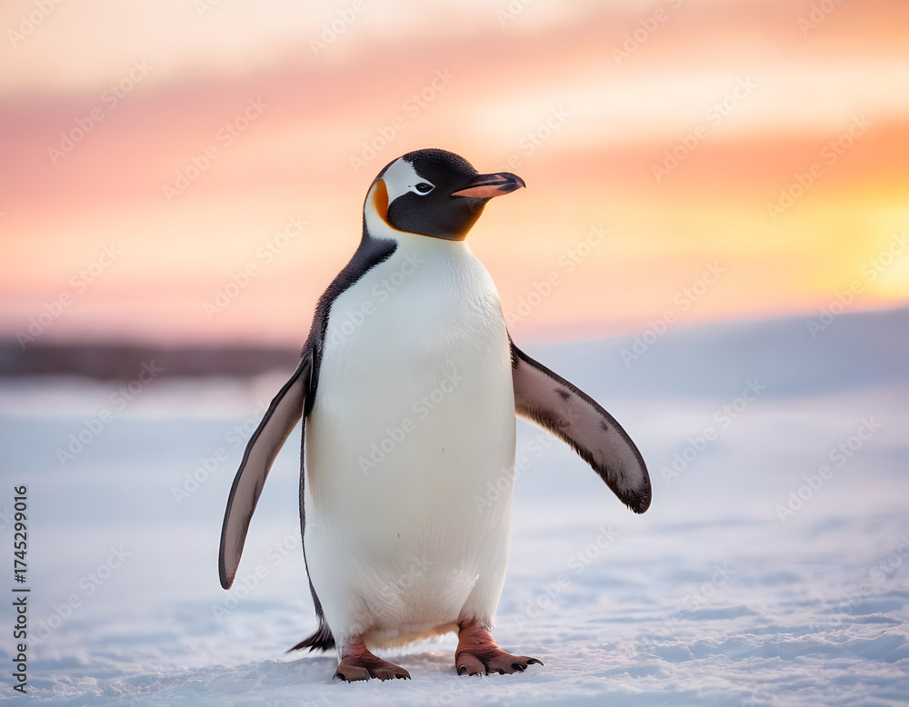 Fototapeta premium penguin in antarctica, King penguin close up portrait shot, penguin on ice