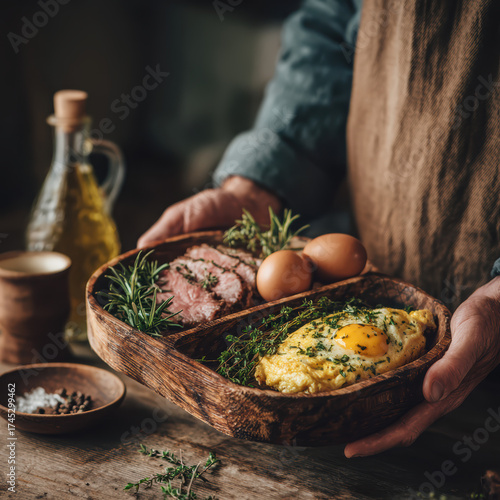 Wallpaper Mural Herbs eggs meat. High quality photo Torontodigital.ca