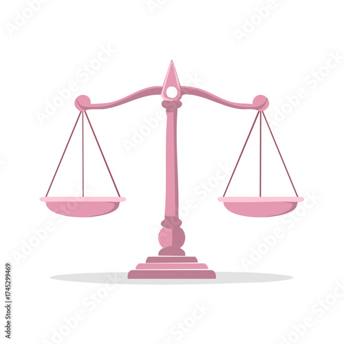 Pink balance scales of justice illustration symbolizing equality and fairness