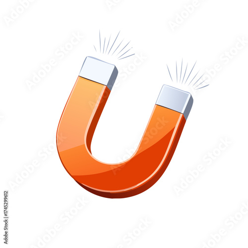 Bright orange horseshoe magnet with subtle glow effect. Illustration on white.