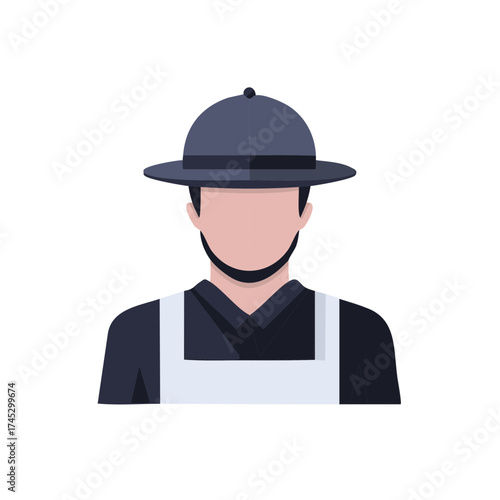 Person wearing a hat and apron illustration flat design minimalist avatar professional attire