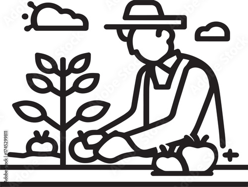 Farming And Gardening icon 2D vector line art for agriculture and harvest
