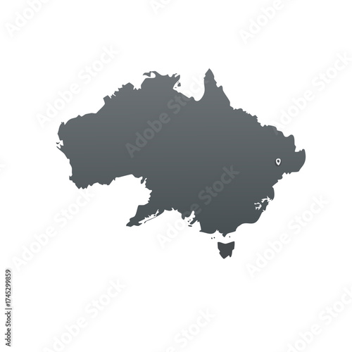 Australia map with location marker Gray scale continent silhouette Geographic shapes and outlines
