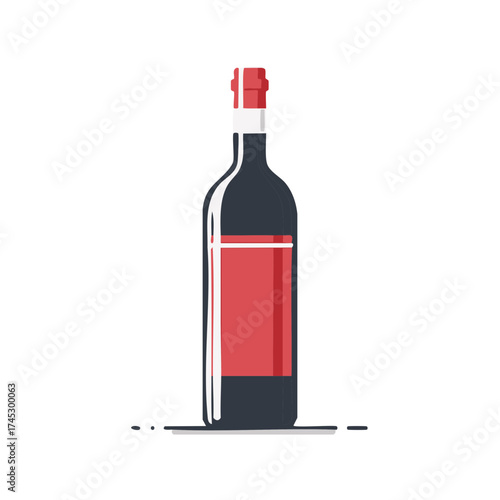 Classic red wine bottle with blank red label and cap isolated on white