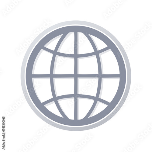 Stylized globe illustration in soft grey palette with thick outline