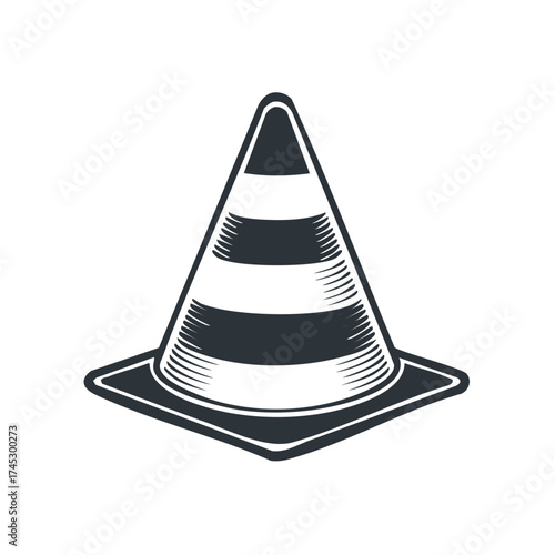 Illustration of a traffic cone with striped detail, safety and warning concept